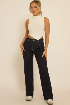 Rebellious Fashion White High Neck Asymmetric Top - Ariella