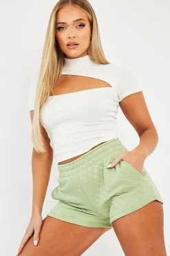 Rebellious Fashion White High Neck Cut Out Crop Top - Reita