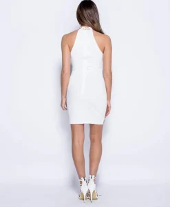 Rebellious Fashion White High Neck Embroidered Dress - Raven