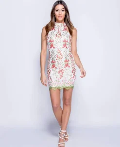 Rebellious Fashion White High Neck Embroidered Dress - Raven