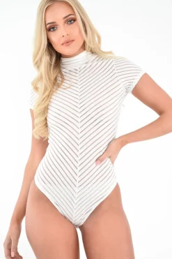 Rebellious Fashion White High Neck Mesh Bodysuit - Inara