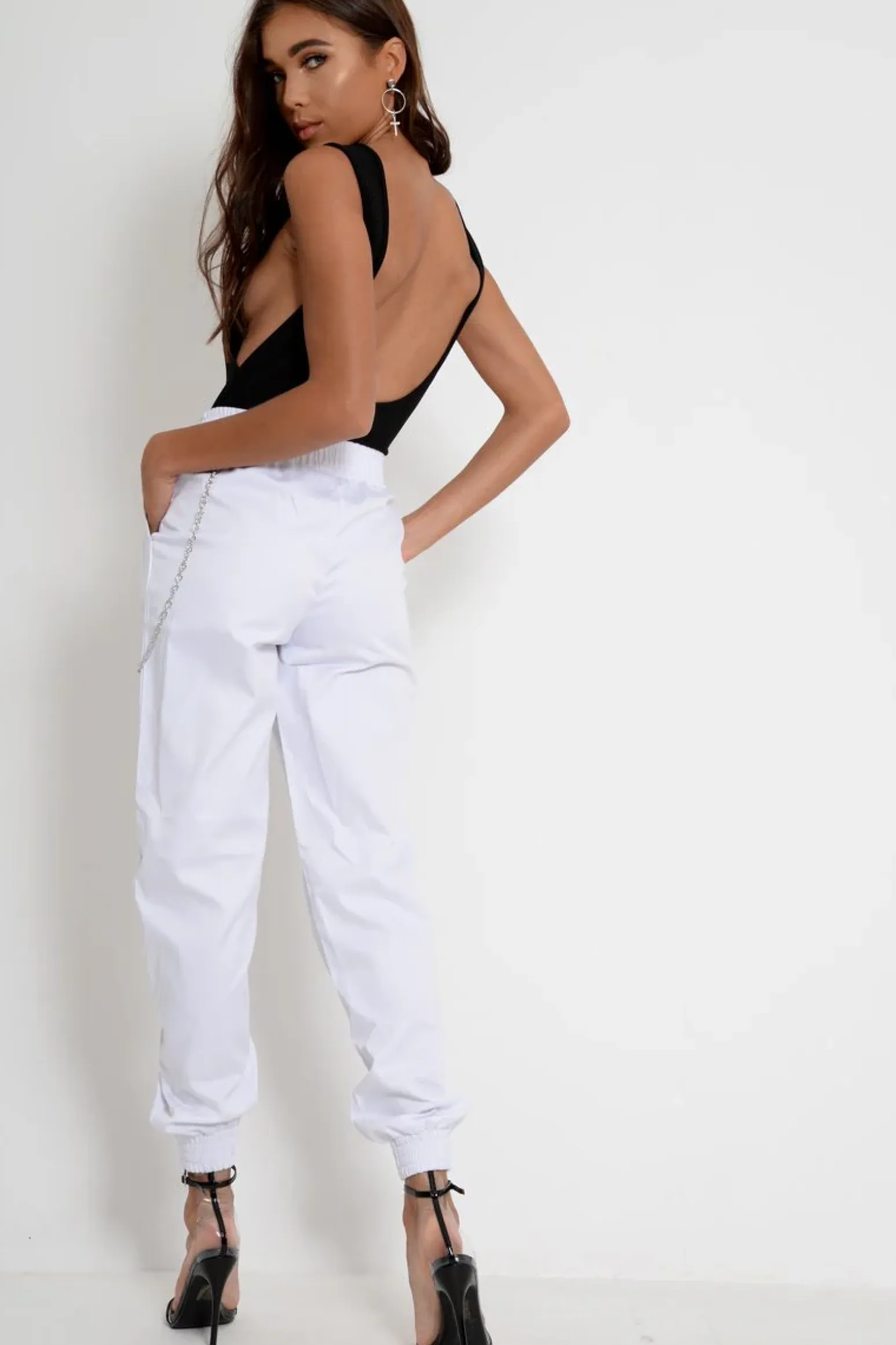 Rebellious Fashion White High Waisted Cuffed Cargo Pants - Kyrah