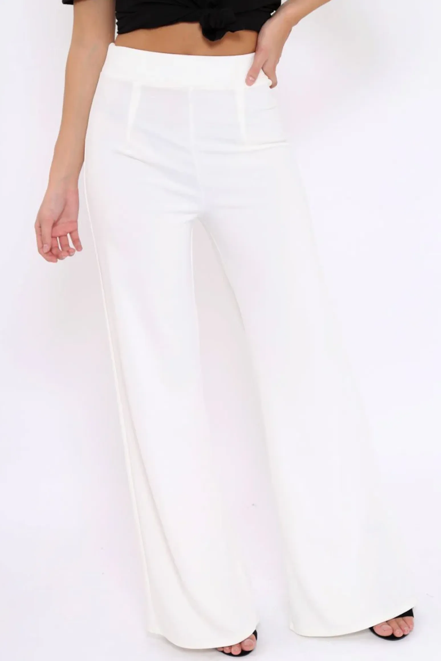 Rebellious Fashion White High Waisted Flare Trousers - Kym