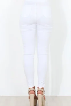 Rebellious Fashion White High Waisted Jeans - Tia