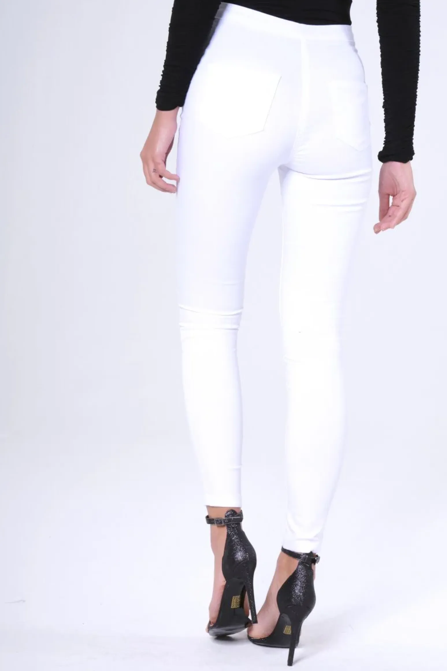 Rebellious Fashion White High Waisted Ripped Knee Jeans - Camisha