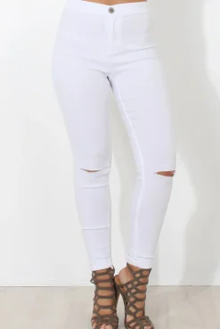 Rebellious Fashion White High Waisted Super Skinny Jeans -Olivia