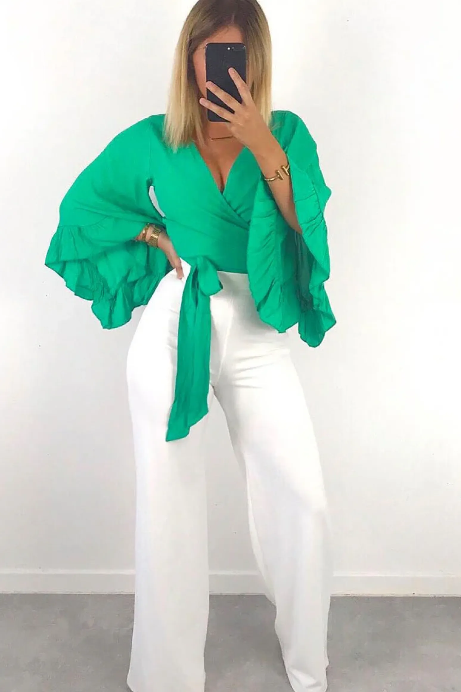 Rebellious Fashion White High Waist Flare Trousers -Tisha