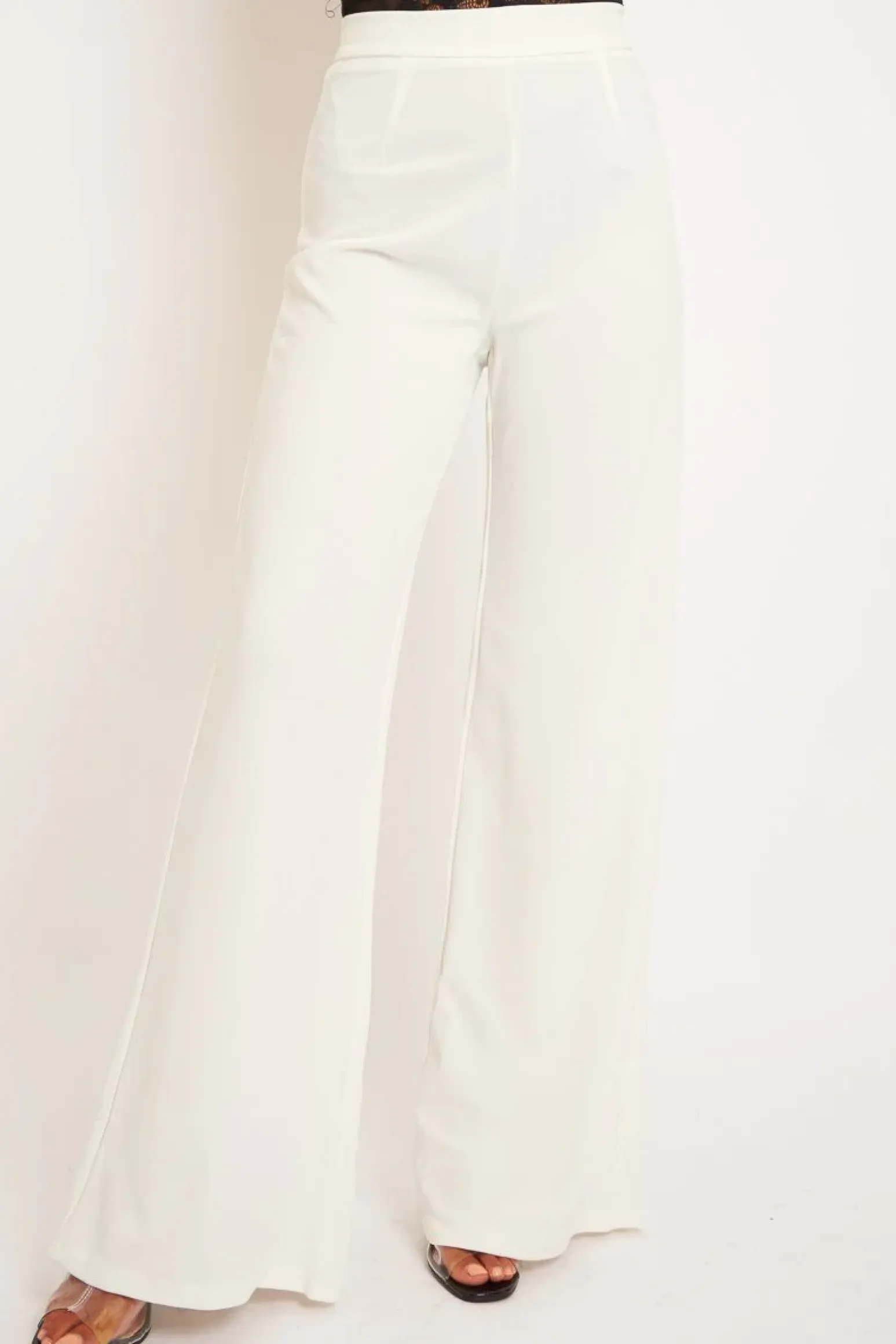 Rebellious Fashion White High Waist Flare Trousers -Tisha