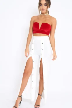 Rebellious Fashion White High Waist Flare Trousers with Popper detail -Tamy