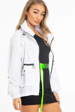 Rebellious Fashion White Hooded Zip Front Rain Parka - Leticia