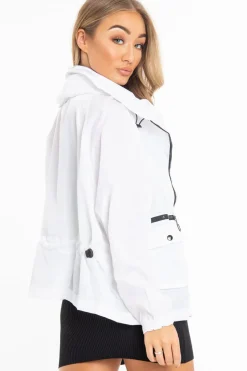 Rebellious Fashion White Hooded Zip Front Rain Parka - Leticia