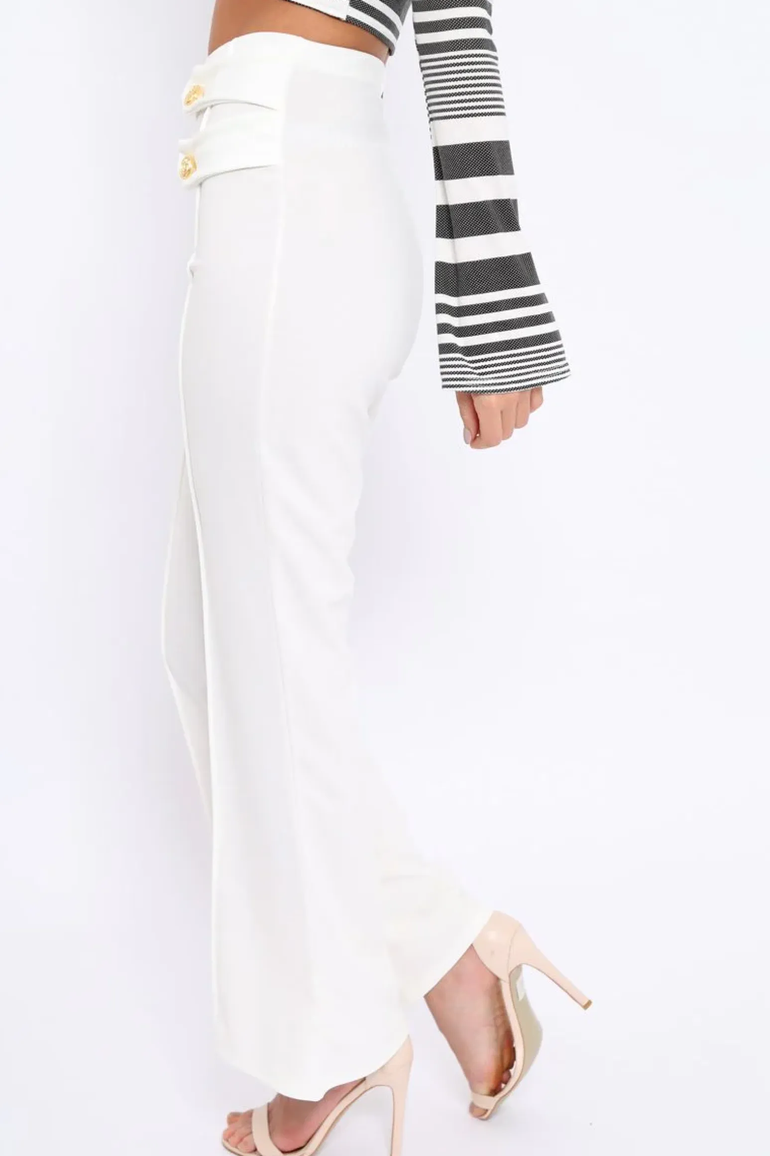 Rebellious Fashion White Kick Flare Pants - Rita