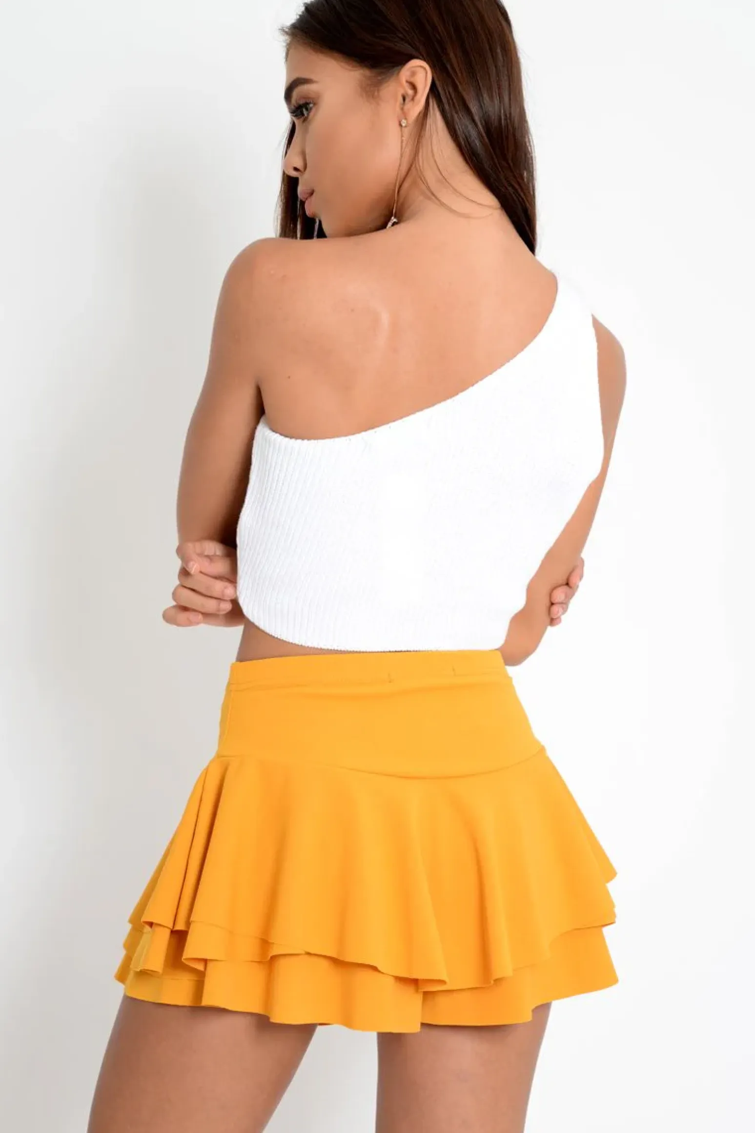 Rebellious Fashion White Knitted One Shoulder Crop Top - Golde