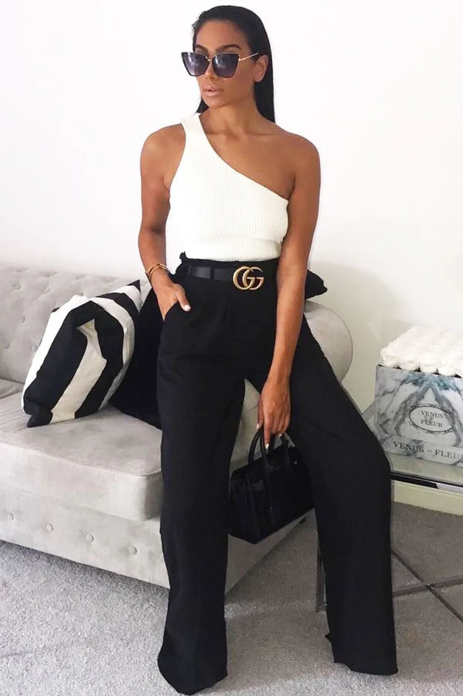 Rebellious Fashion White Knitted One Shoulder Crop Top - Golde