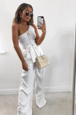 Rebellious Fashion White Knitted One Shoulder Crop Top - Golde
