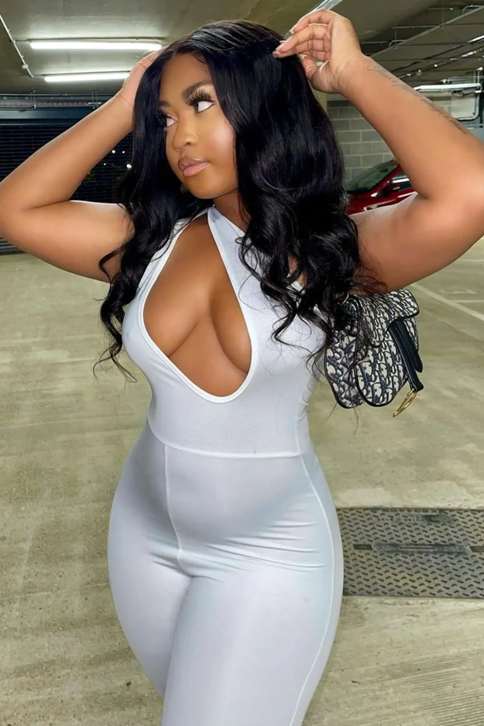 Rebellious Fashion White Knot Strap Slinky Jumpsuit - Imani