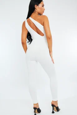 Rebellious Fashion White Knot Strap Slinky Jumpsuit - Imani