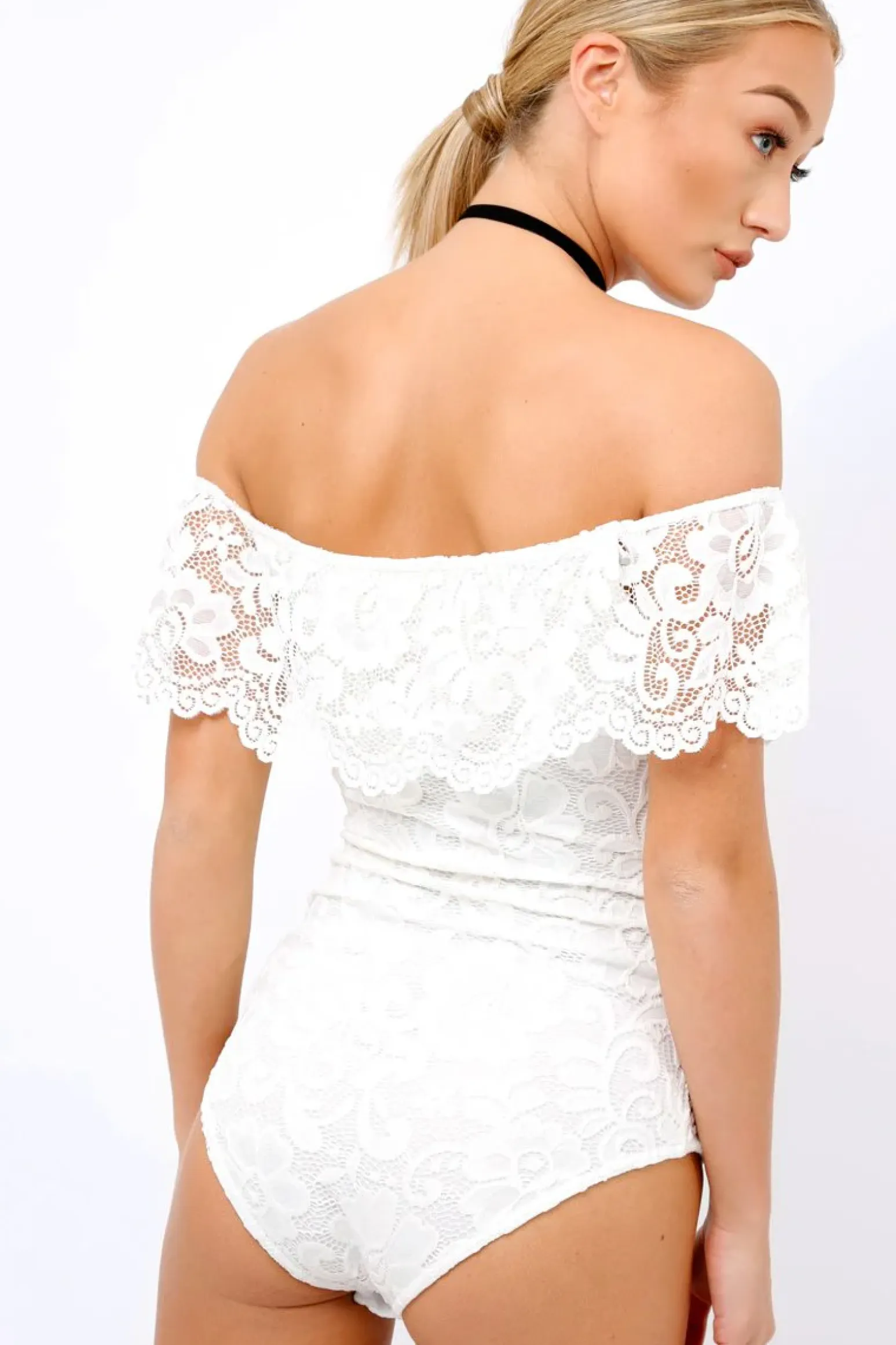 Rebellious Fashion white Lace Bardot Bodysuit - Rae