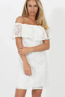 Rebellious Fashion White Lace Bardot Dress - Magdalena