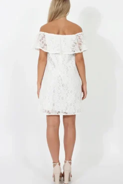 Rebellious Fashion White Lace Bardot Dress - Magdalena