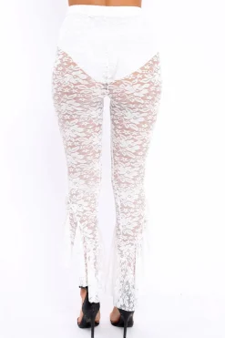 Rebellious Fashion White Lace Dip Hem Trousers - Fion
