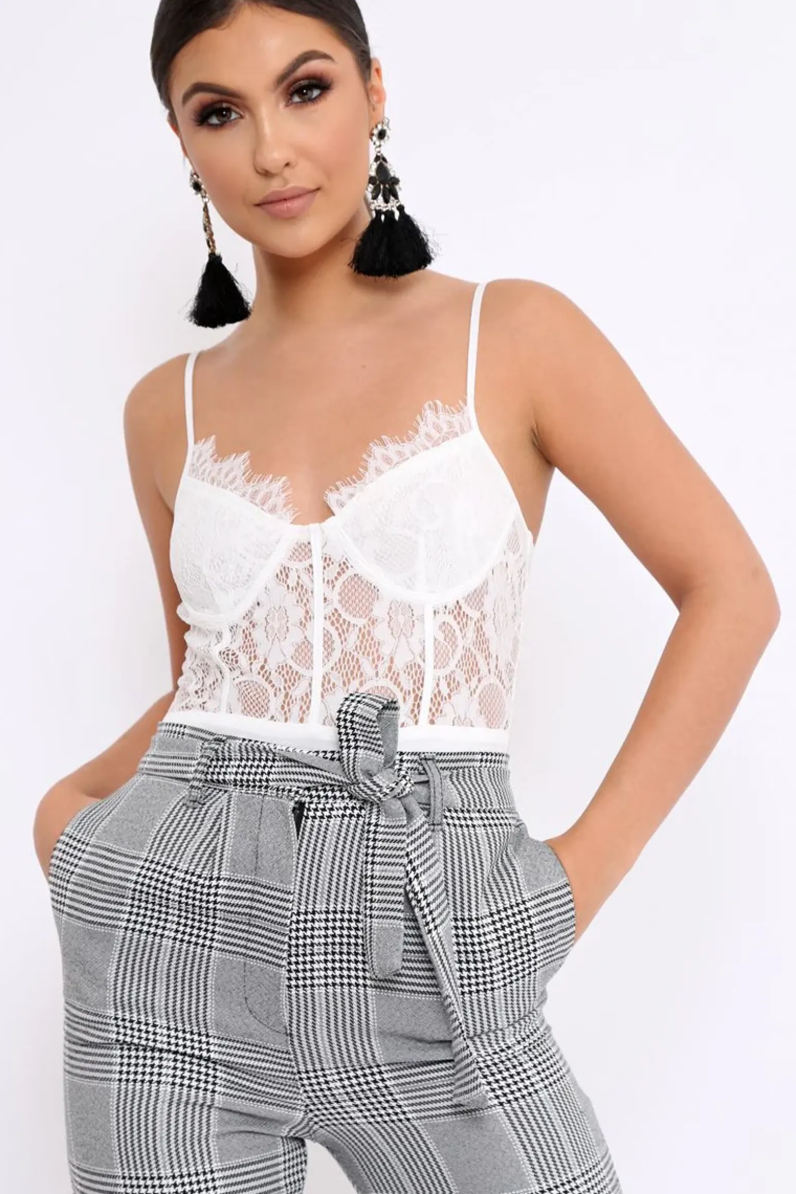 Rebellious Fashion White Lace Flower Bodysuit - Faylen