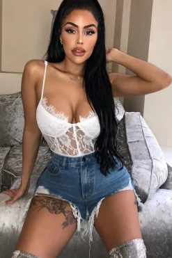 Rebellious Fashion White Lace Flower Bodysuit - Faylen