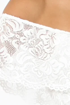 Rebellious Fashion White Lace Frill Bardot Bodysuit - Tonika