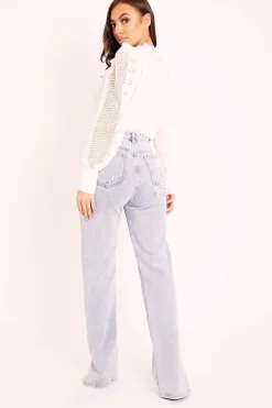 Rebellious Fashion White Lace Frill Covered Button Up Shirt - Priscila