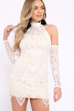 Rebellious Fashion White Lace Halter Neck Dress - Jaslynn