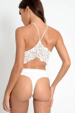 Rebellious Fashion White Lace High Neck Open Back Bodysuit - Chiara