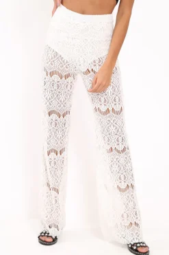 Rebellious Fashion White Lace High Waist Wide Leg Trousers - Adaline