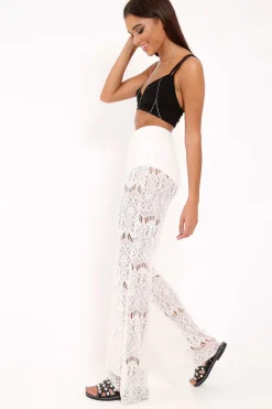 Rebellious Fashion White Lace High Waist Wide Leg Trousers - Adaline