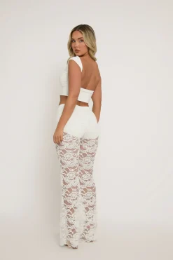 Rebellious Fashion White Lace Kick Flare Trousers - Antonella