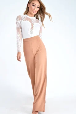 Rebellious Fashion White Lace Mesh Insert Plunge Bodysuit - Taylen