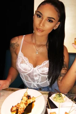 Rebellious Fashion White Lace Scalloped Hem Bodysuit - Celise