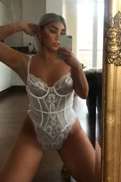 Rebellious Fashion White Lace Scalloped Hem Bodysuit - Celise