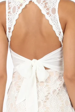 Rebellious Fashion White Lace Tie Open Back Dress - Bronwyn