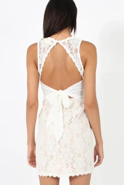 Rebellious Fashion White Lace Tie Open Back Dress - Bronwyn