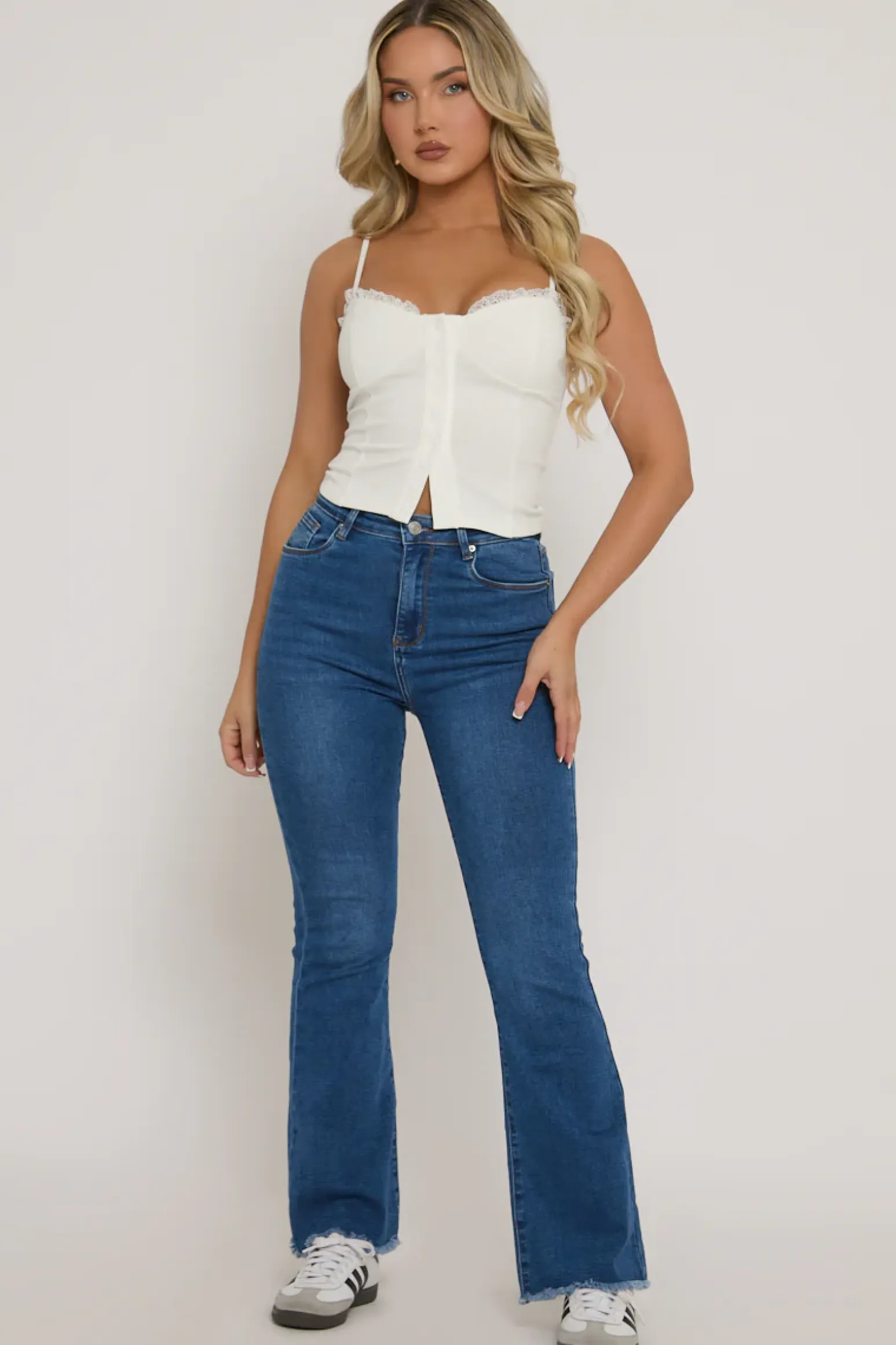Rebellious Fashion White Lace Trim Button Down Corset Top - Merilyn