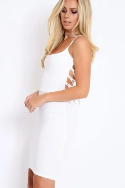 Rebellious Fashion White Lace Up Back Mini Dress - Gracie