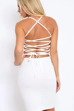 Rebellious Fashion White Lace Up Back Mini Dress - Gracie