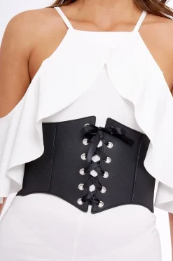 Rebellious Fashion White Lace Up Corset Belt Dress - Shlya