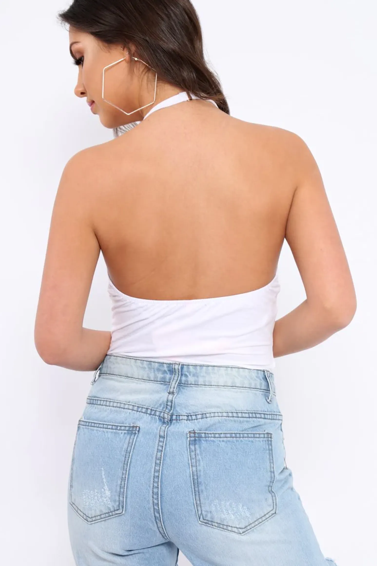 Rebellious Fashion White Lace Up Front And Cut Out Side Bodysuit - Jaslin