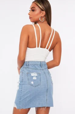 Rebellious Fashion White Lace Up Front Bodysuit - Gea