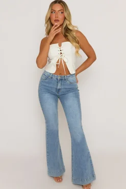 Rebellious Fashion White Lace Up Front Cami Top - Denise
