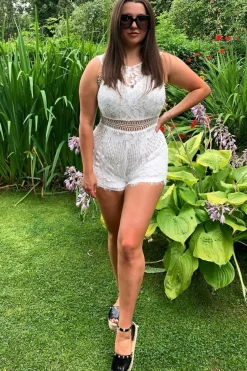 Rebellious Fashion White Lace Zip Back Playsuit - Eaden