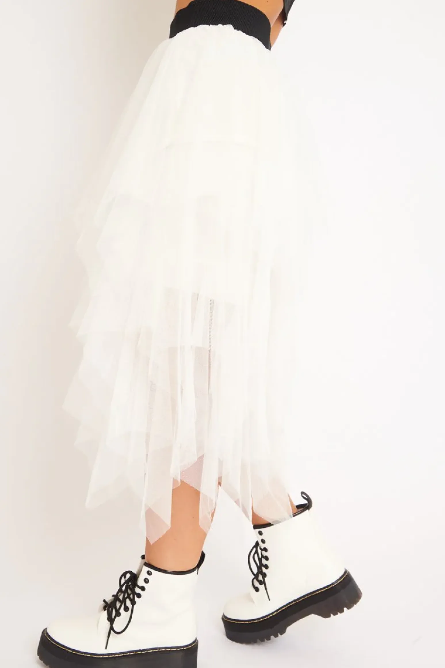Rebellious Fashion White Layered Tulle Midi Skirt - Laveta
