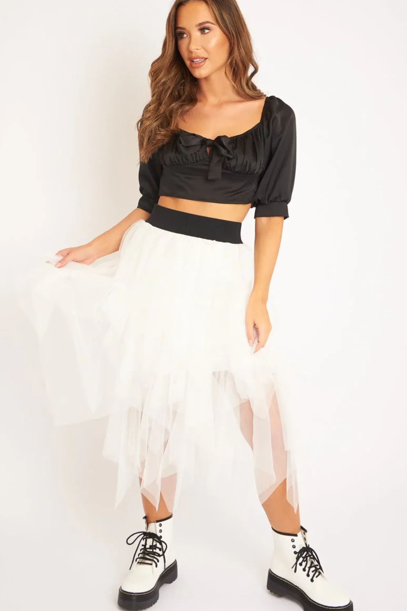 Rebellious Fashion White Layered Tulle Midi Skirt - Laveta