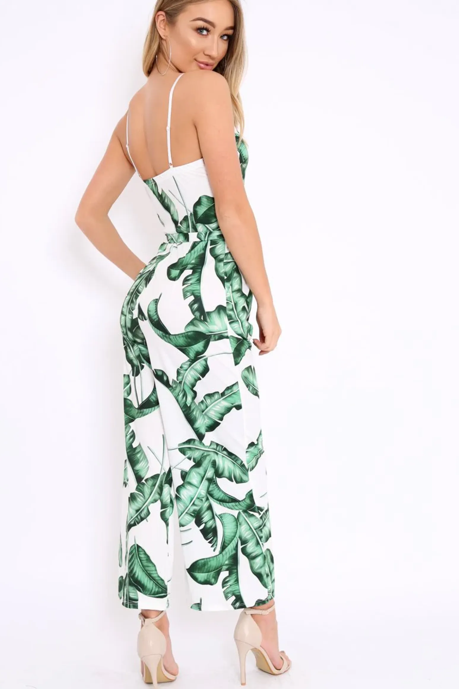 Rebellious Fashion White Leaf Print Awkward Length Jumpsuit - Tallia
